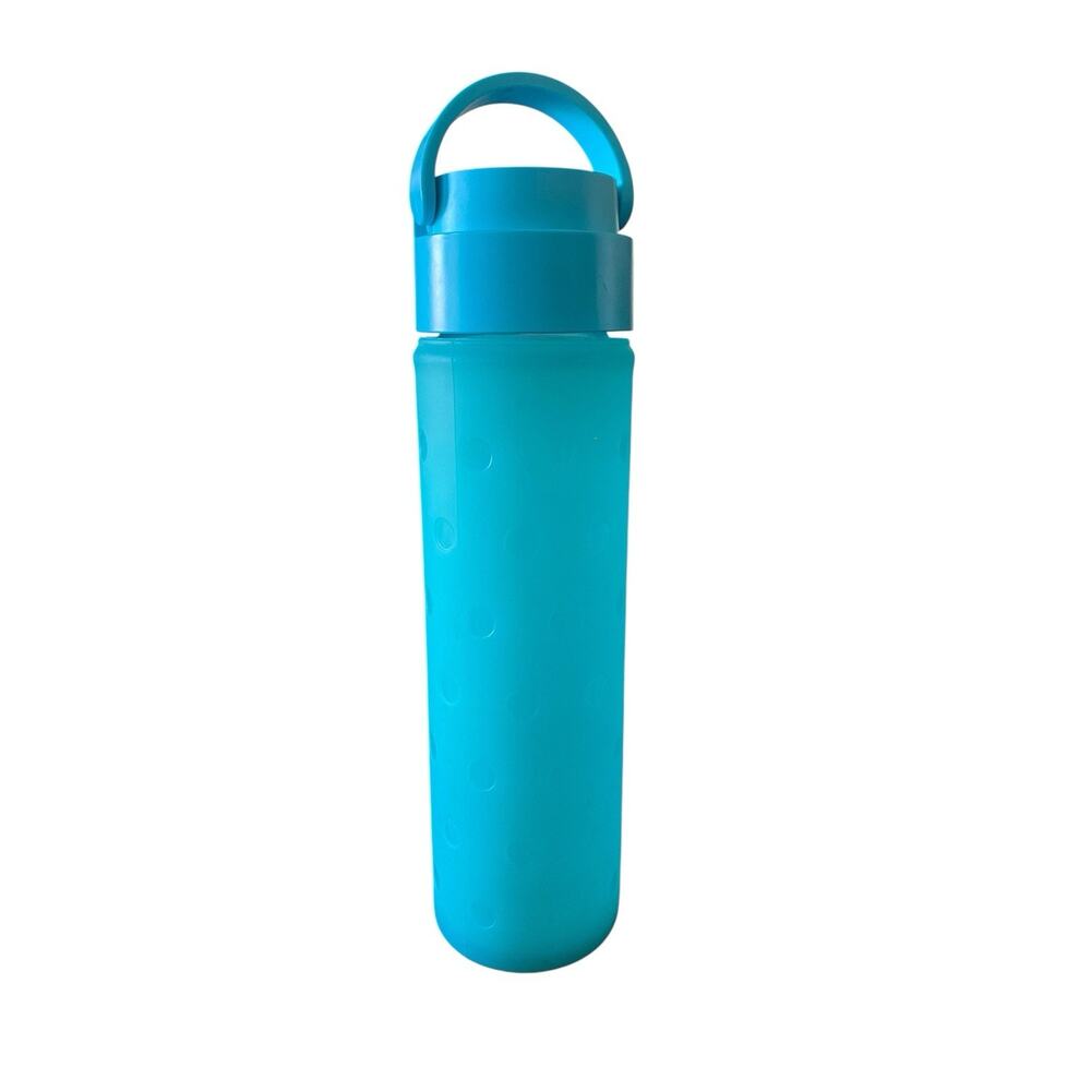 Lululemon Pure Focus Glass Water Bottle 18oz Silicone Sleeve Angel Blue